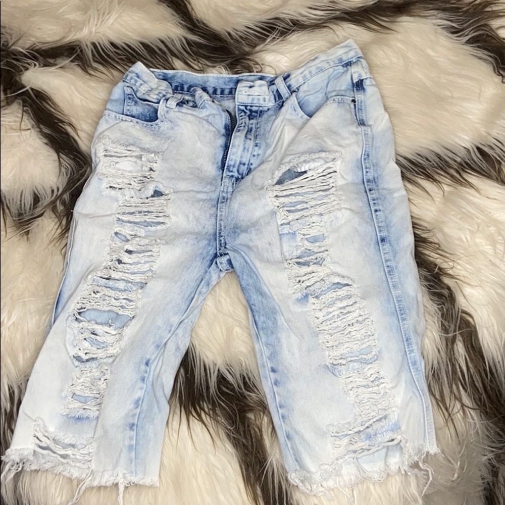Knee length Blue Jean Shorts